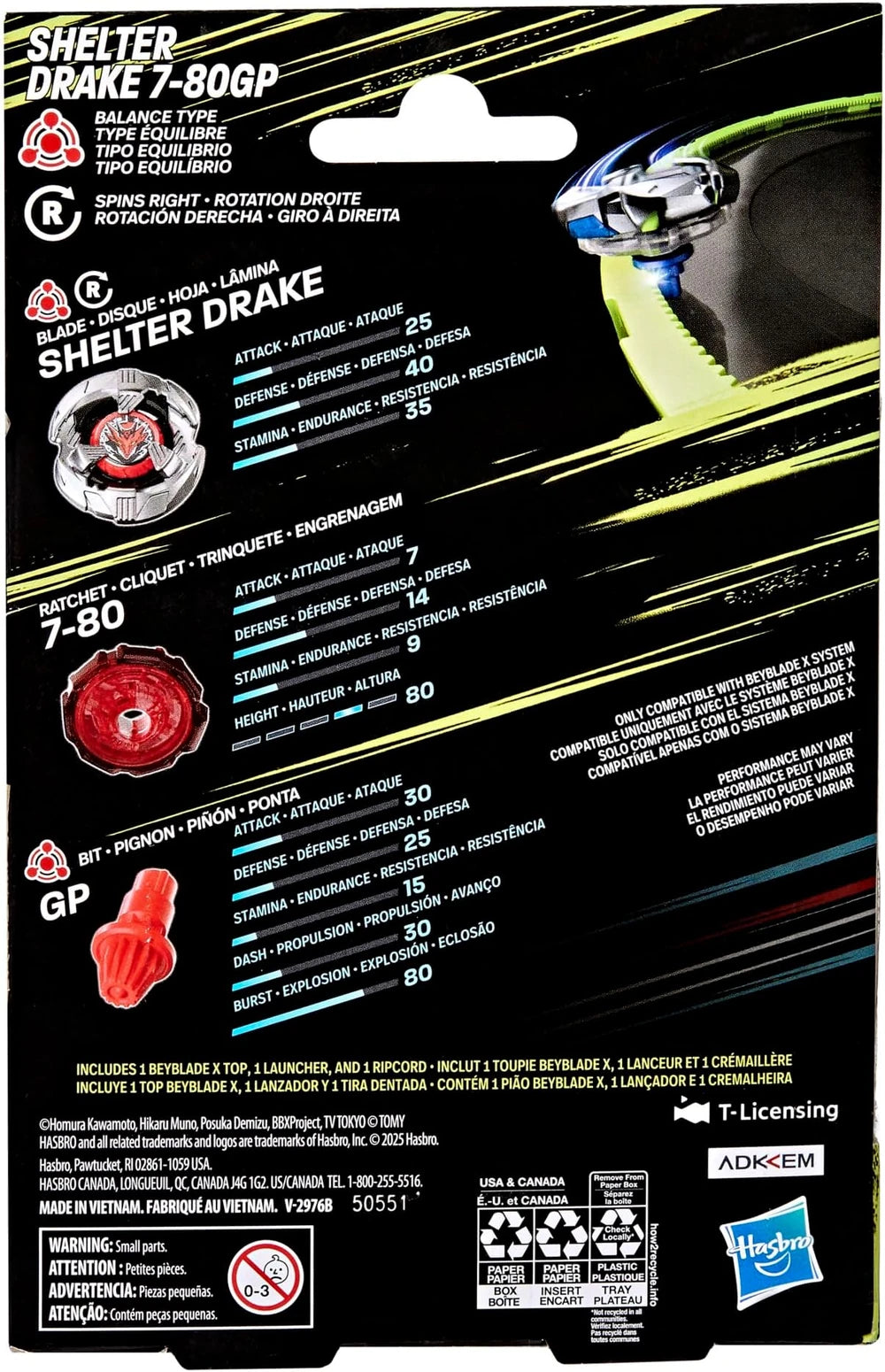 Beyblade X Hasbro ShelterDrake 7-80GP