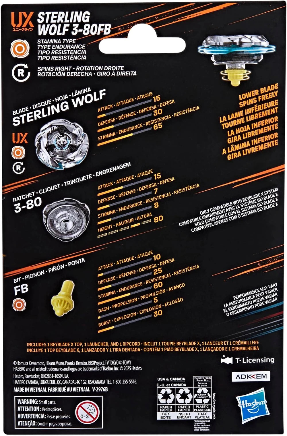 Beyblade X Hasbro Sterling Wolf 3-80FB (Silver Wolf)